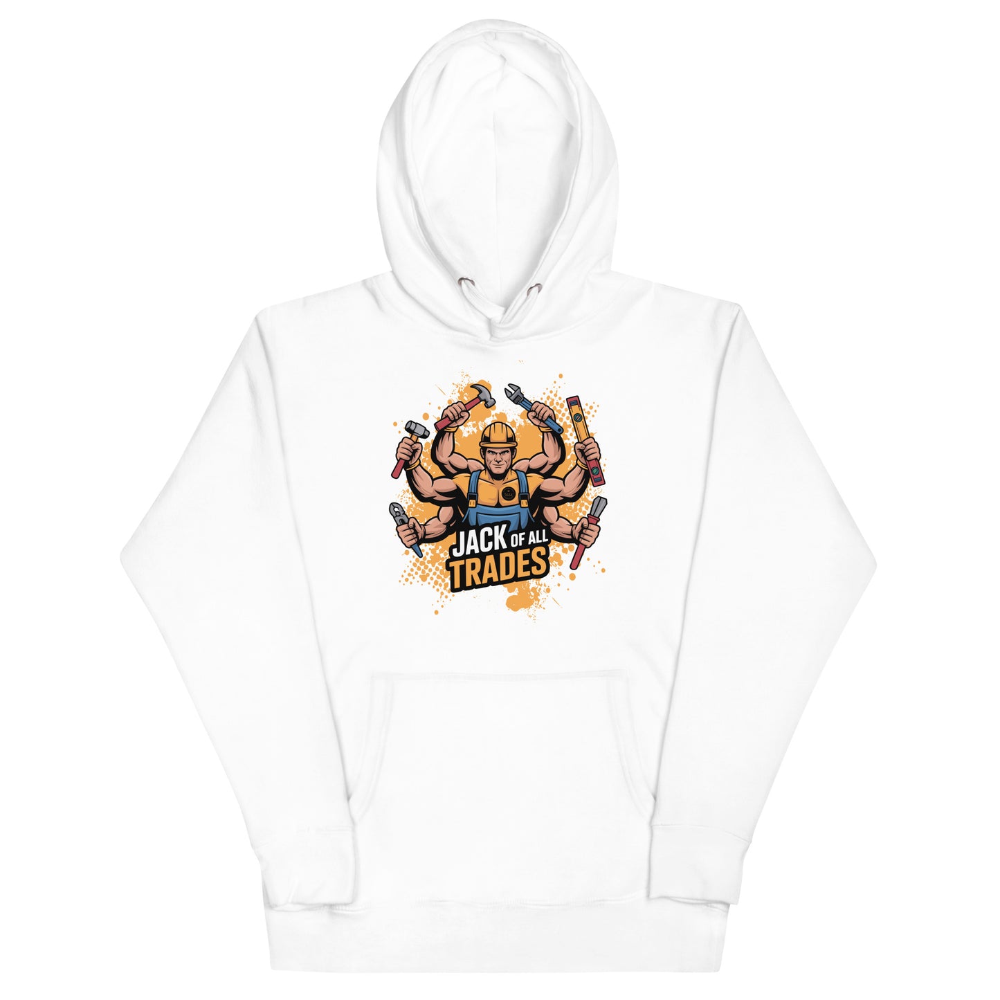 Bluecollaz jack of all trades White hoodie with a graphic design on a white background