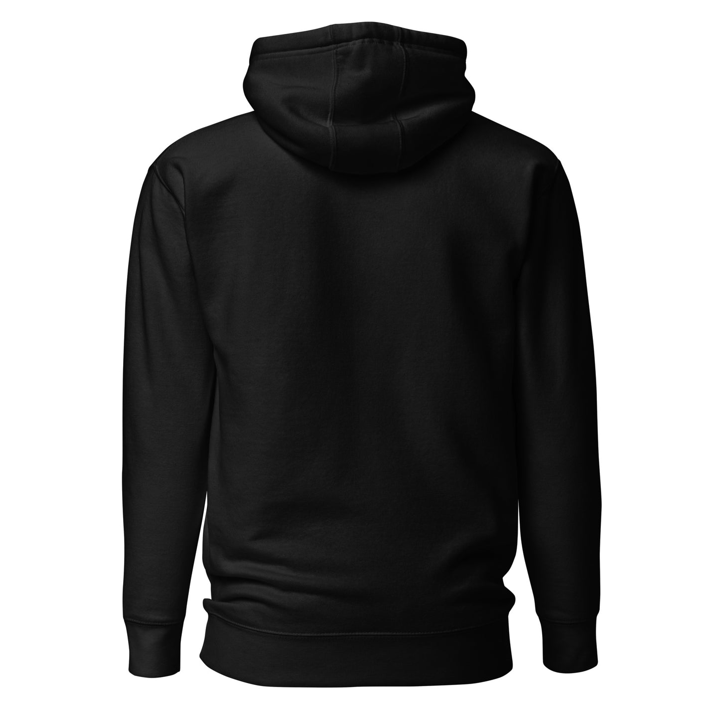 Black hoodie shown from the back on a white background