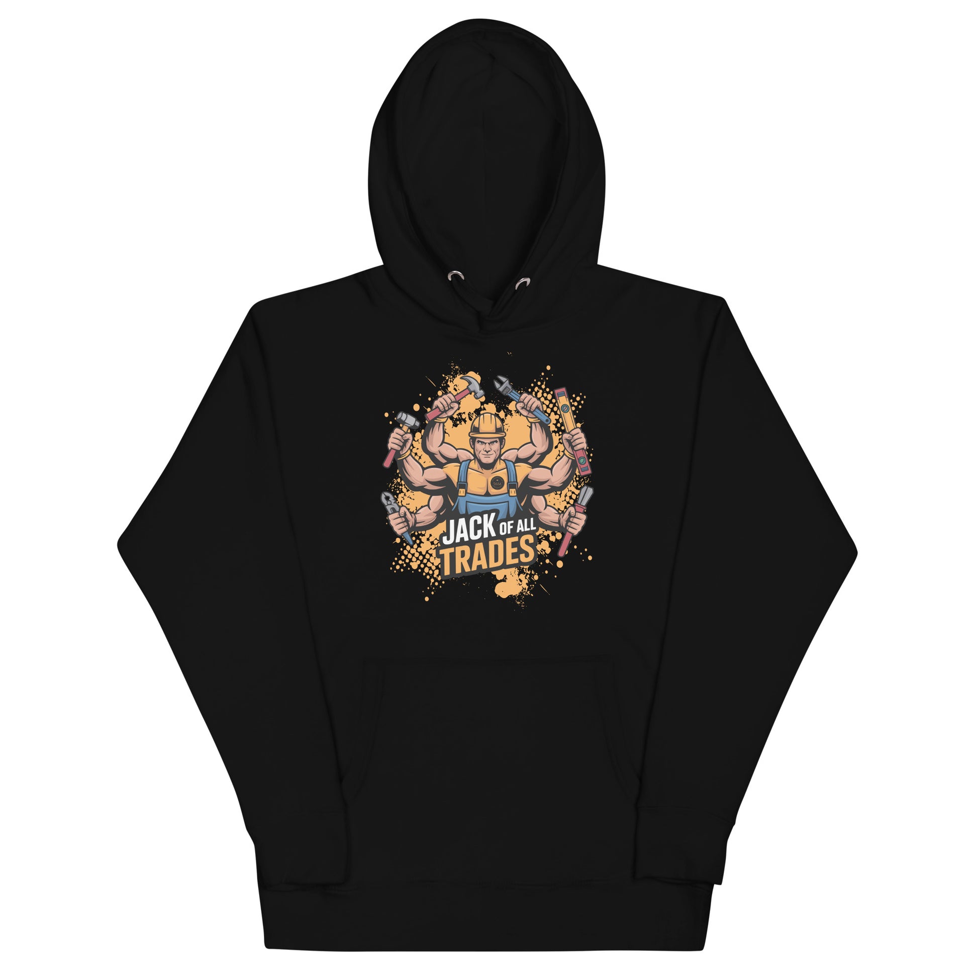 Bluecollaz jack of all trades Black hoodie with a graphic design on a white background