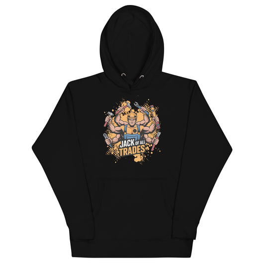 Bluecollaz jack of all trades Black hoodie with a graphic design on a white background