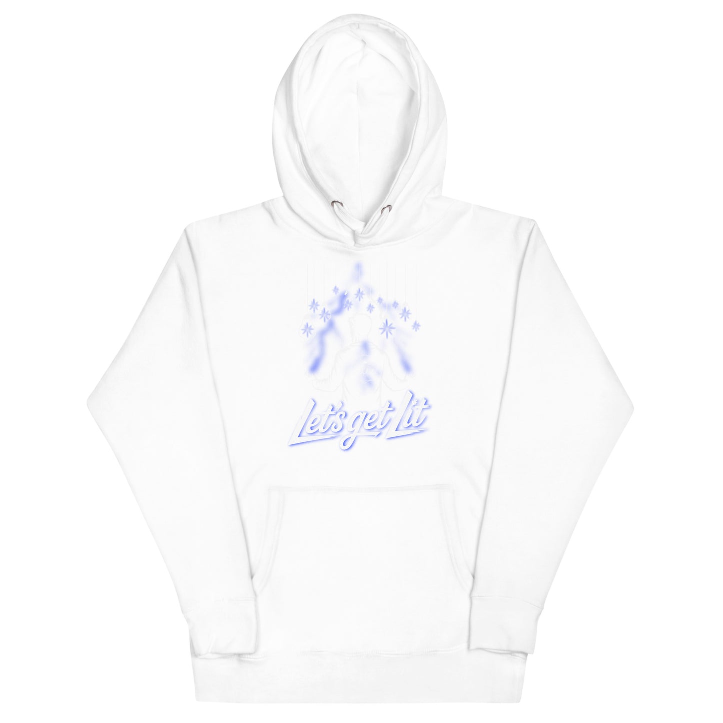 Bluecollaz White hoodie lets get lit on a white background