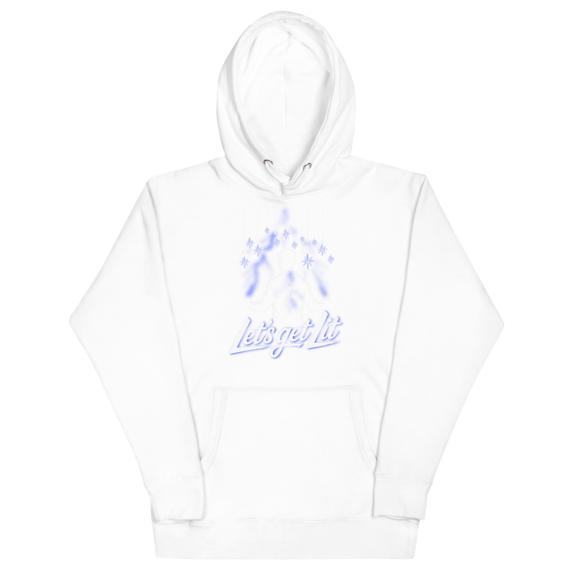 Bluecollaz White hoodie lets get lit on a white background